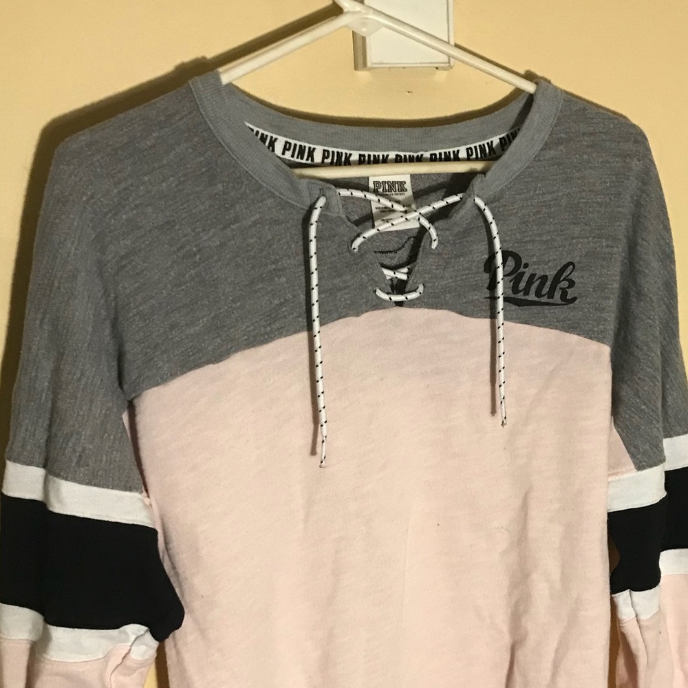 Pink Longsleeve Tee with Lace Up and Logo Back